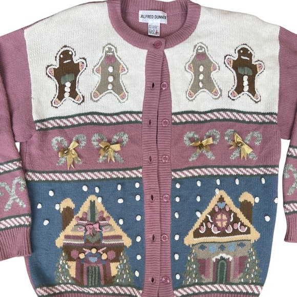Vintage Light Pink Gingerbread Cottagecore Christmas Holiday Sweater L - Picture 2 of 5